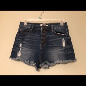 Distressed Dark Jean Shorts - High Waisted/Flirty